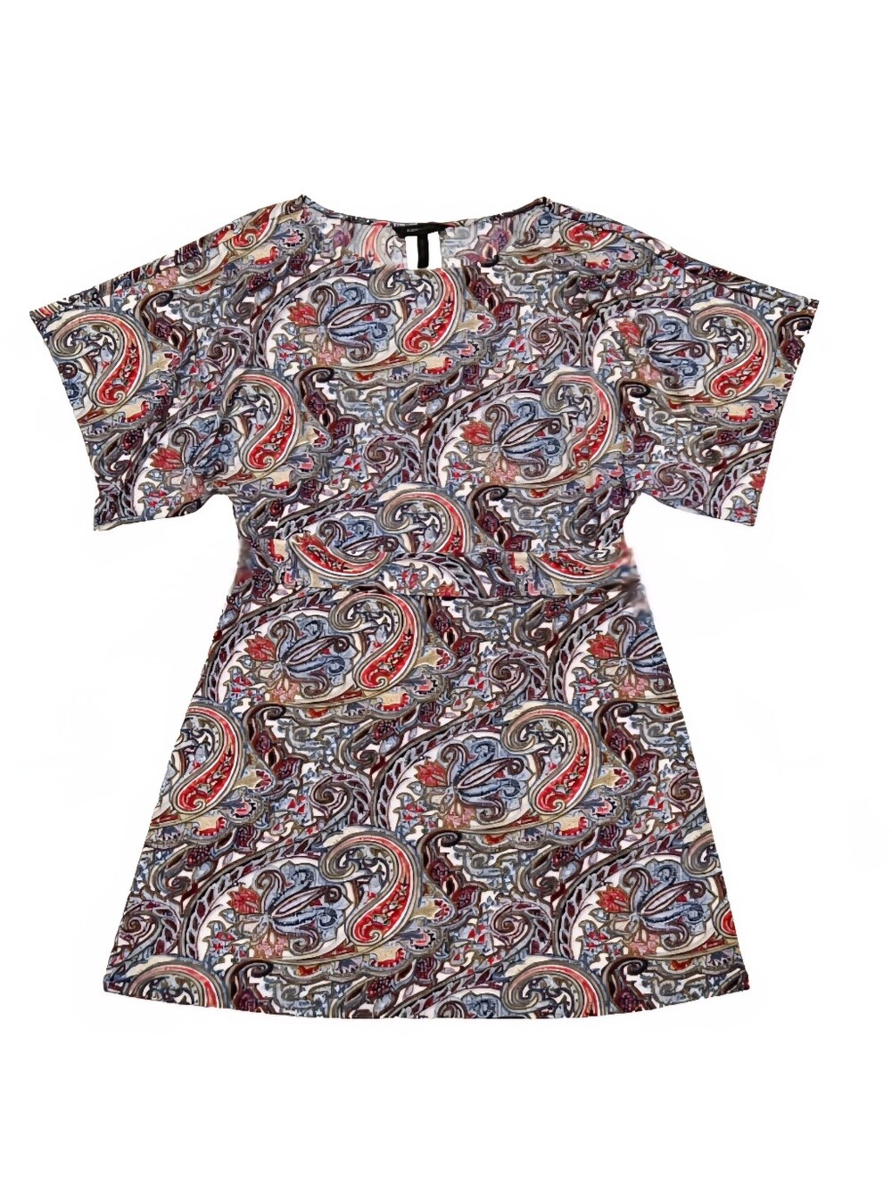 BCBGMAXAZRIA Paisley Mini Tunic Dress Size Medium Flowy Tie Waist Short Sleeve
